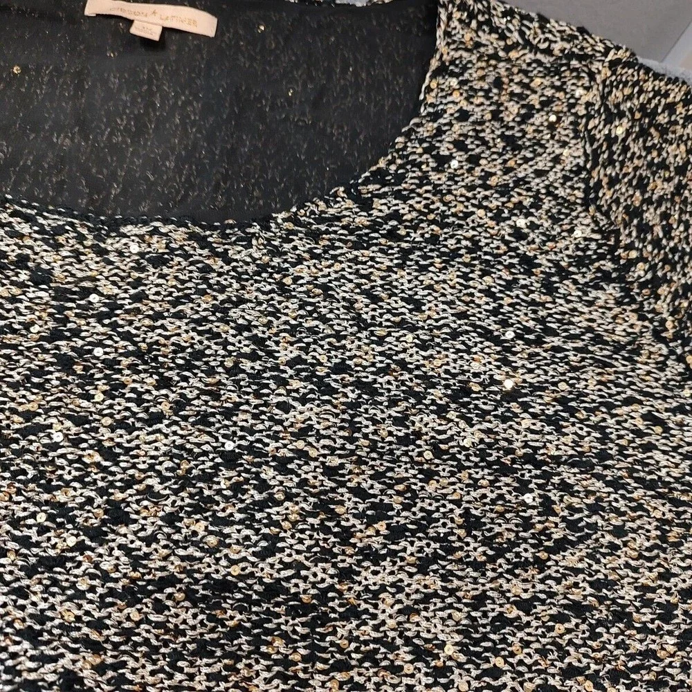 Gibson Latimer Glitter Party Blouse Black Gold Sz 1X Lined Layered Party Casual
